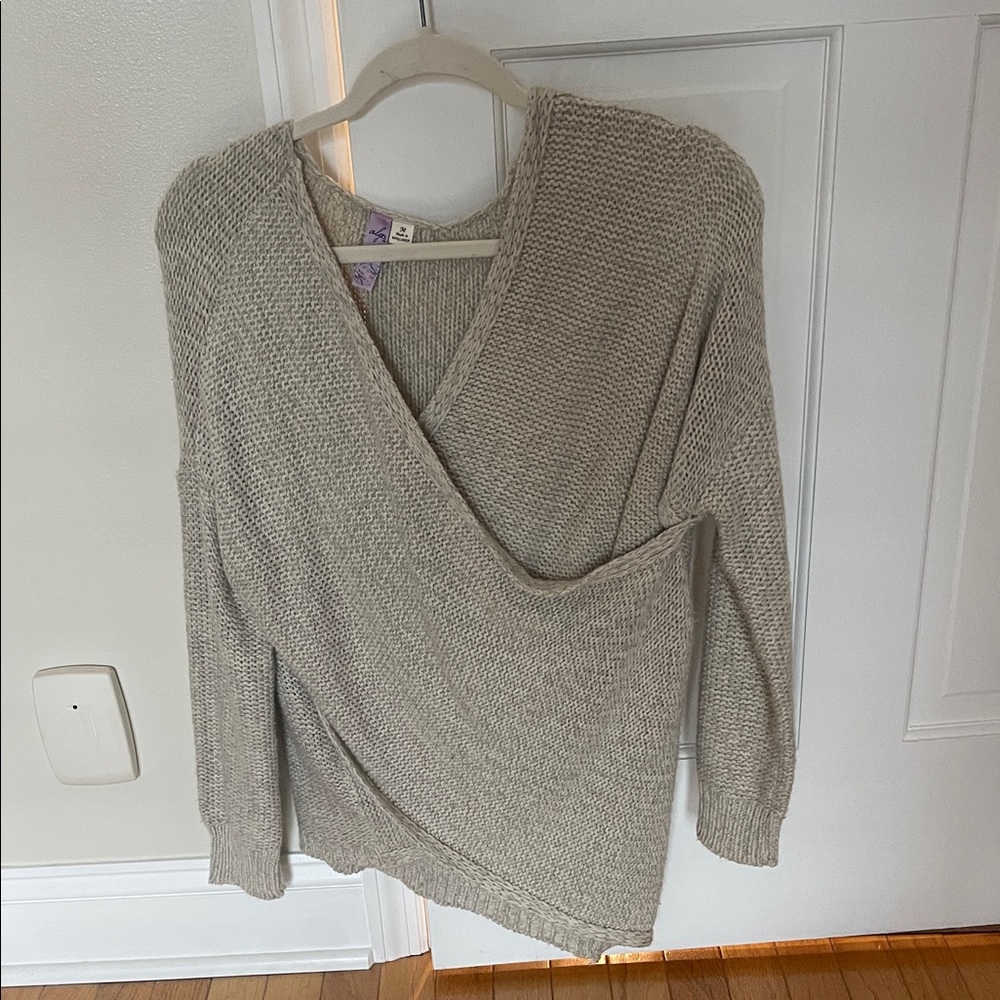 Alya Taupe V-Neck Wrap Sweater